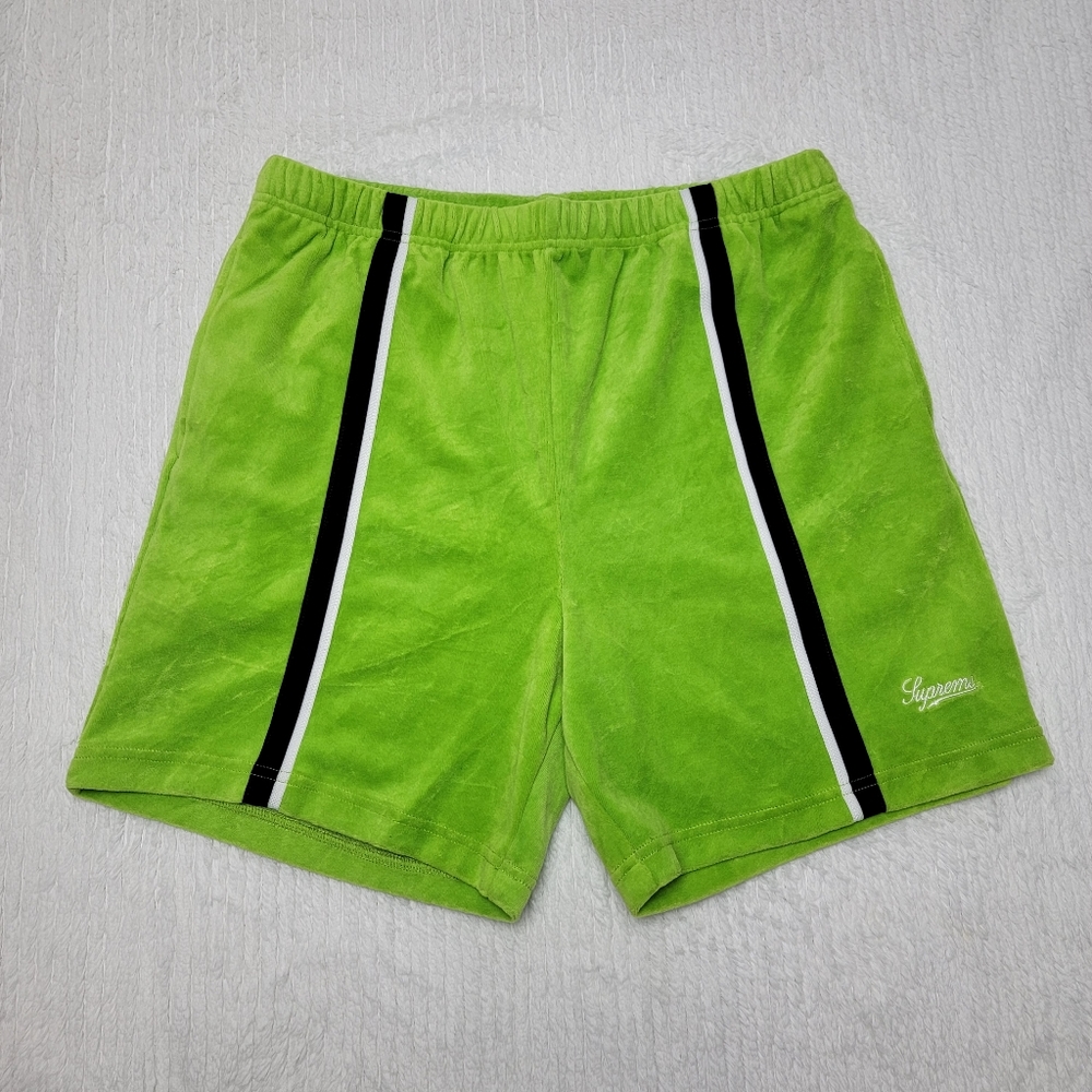 Men's Supreme NYC Lime Velour Warm-Up Shorts Size Small Spring/Summer 2018